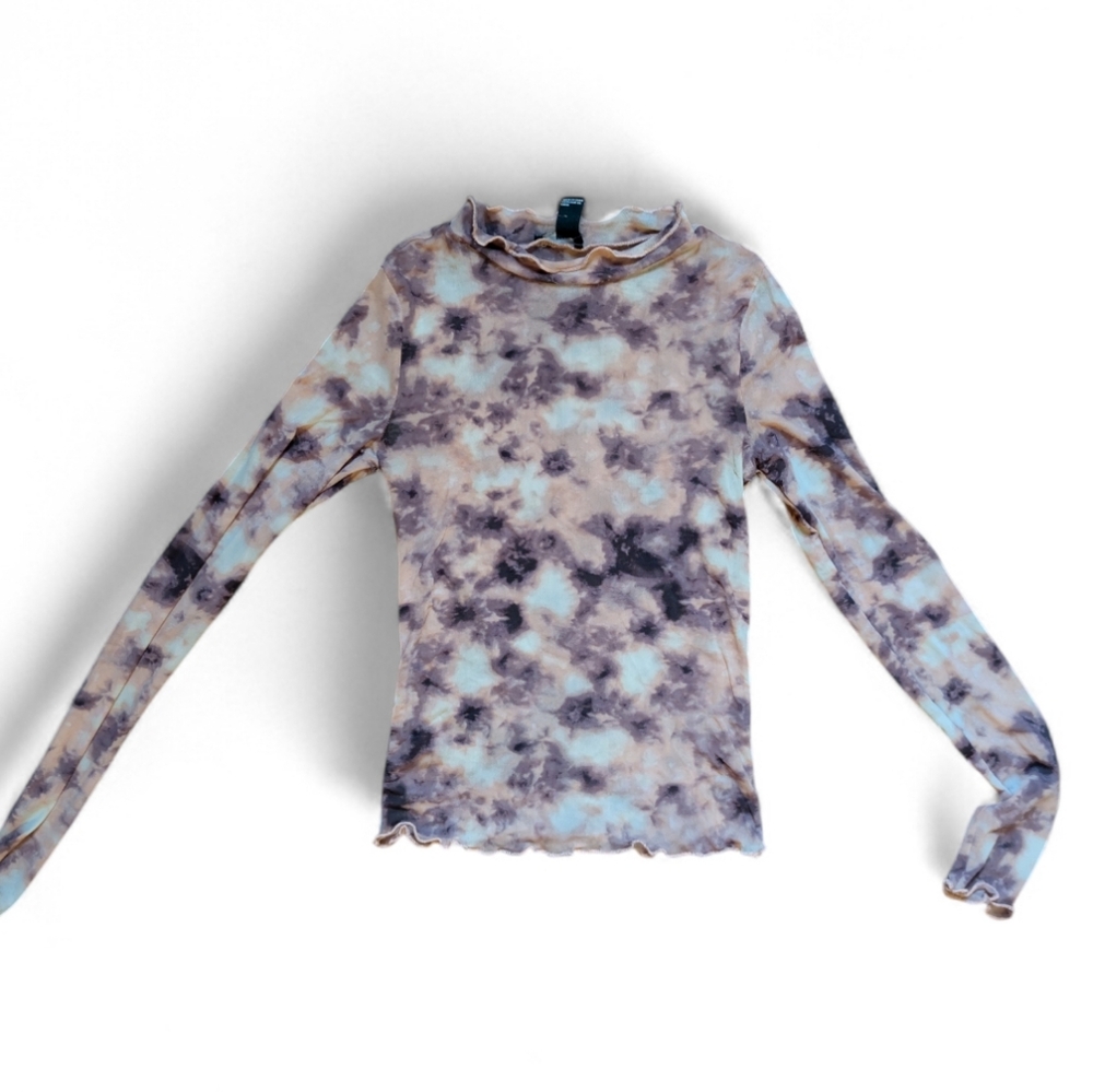 Forever 21 Mesh Brown Tie-Dye‎ Longsleeve Top Small Sheer